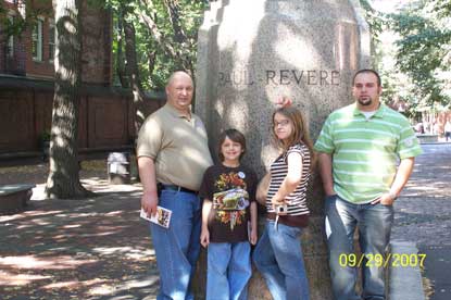Jack and Jill Foundation family at Paul Revere statue in Boston Massachusetts 