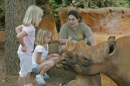 young girls feeding rhinoceros with JAJF trip 