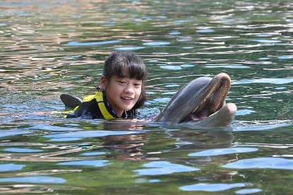 JAJF young girl swimming with dolphins taking a late stage cancer timeout 