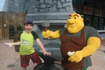 JAJF boy with Shrek Lego statue taking a timeout from late stage cancer 