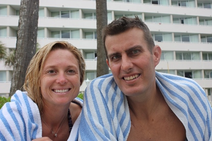 Jack and Jill Foundation couple wrapped in beach towels taking a timeout from late stage cancer 