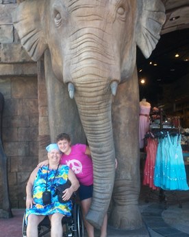 JAJF mom and daughter with elephant statue 