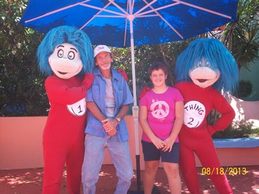 dad and daughter with thing 1 and thing 2 taking a timeout from late stage cancer 