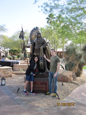 JAJF couple with Native American statue  