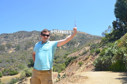 JAJF man posing with Hollywood California sign 