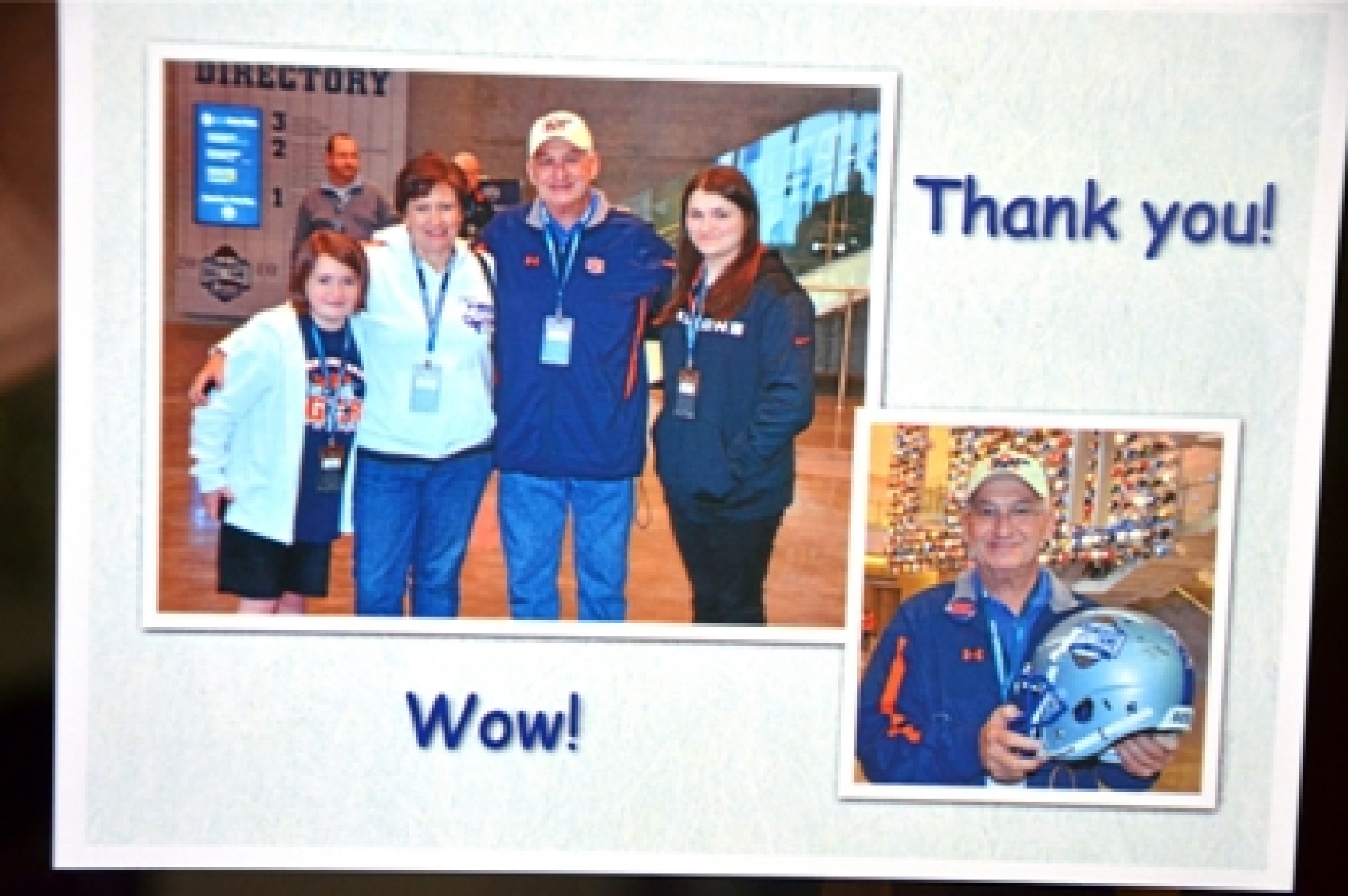 photo collage of family at football game during a JAJF WOW experience 