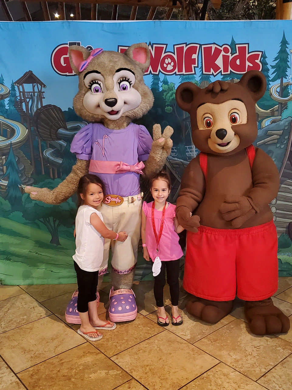 young girls with characters during a JAJF cancer timeout 