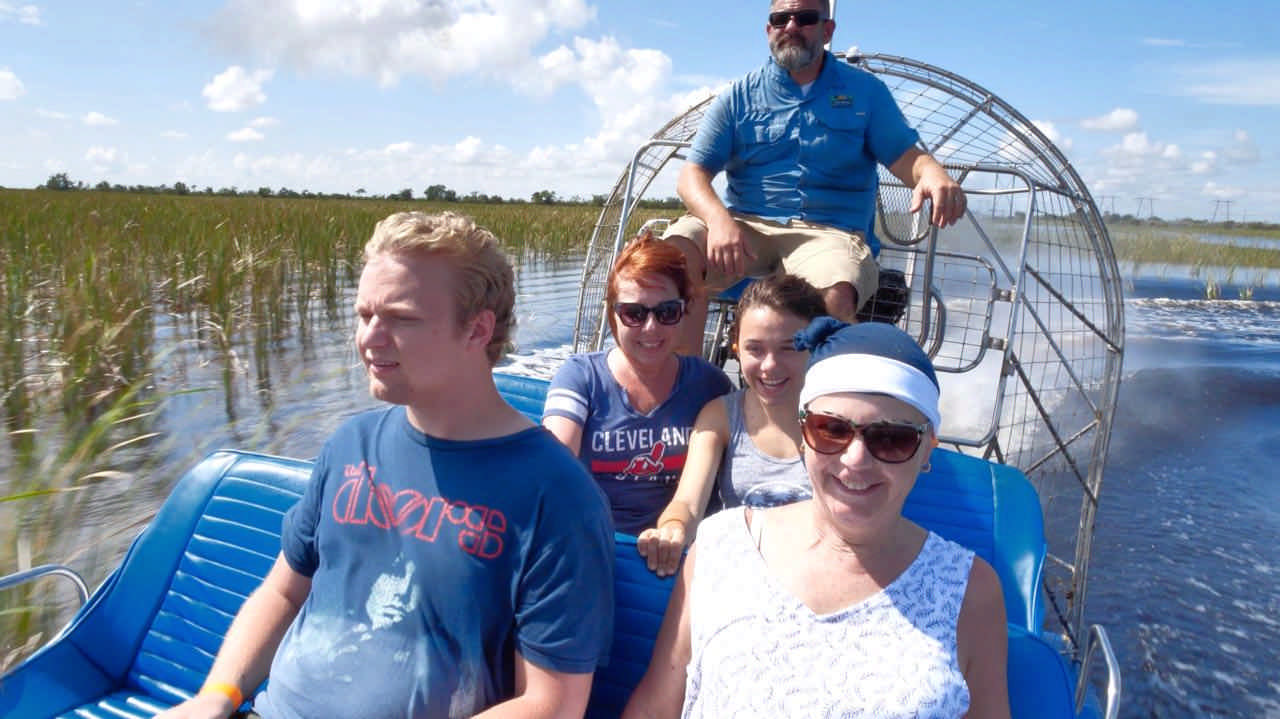 family on airboat tour enjoying a Jack and Jill Foundation WOW experience 