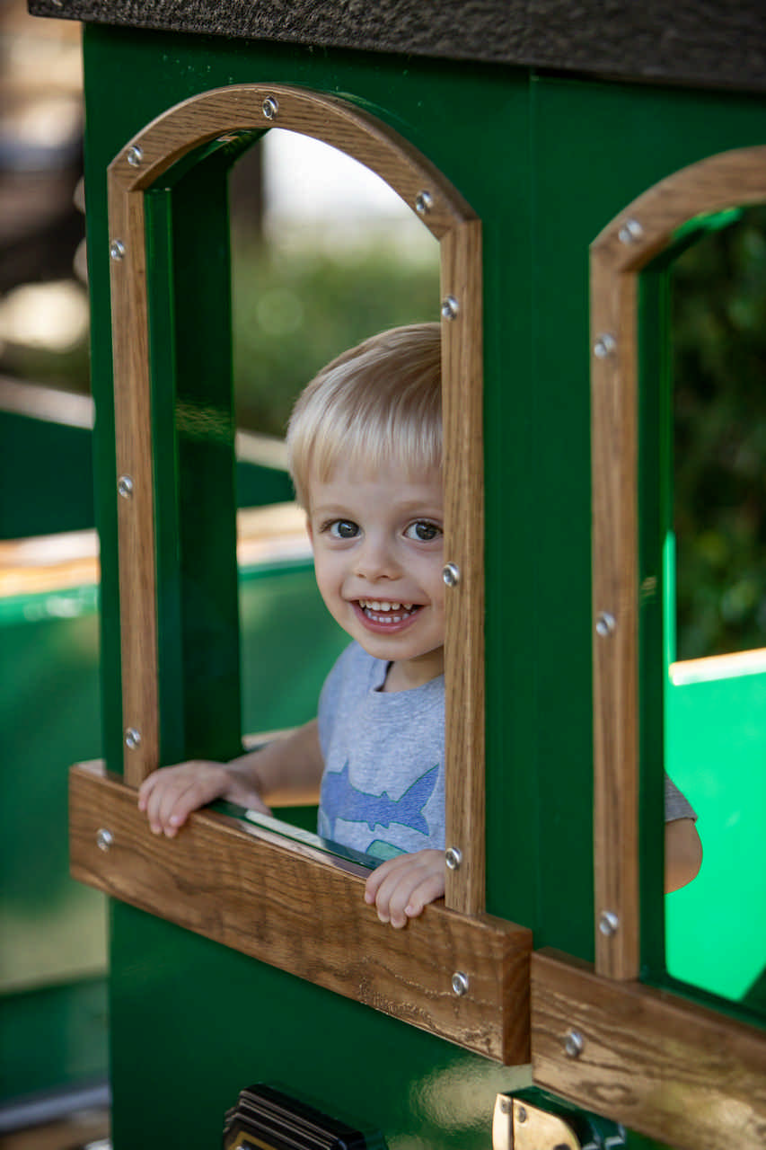 young boy in train ride during a Jack and Jill Foundation WOW experience 