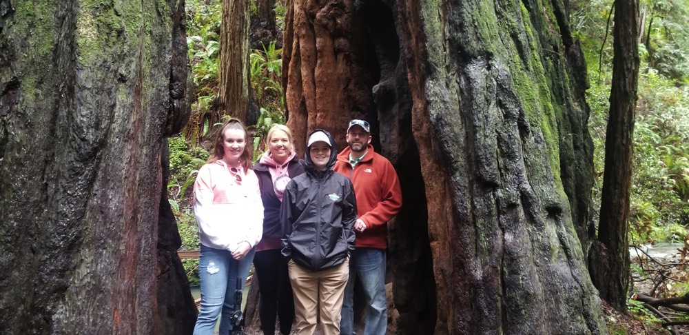 JAJF family with California redwood trees enjoying a WOW experience 