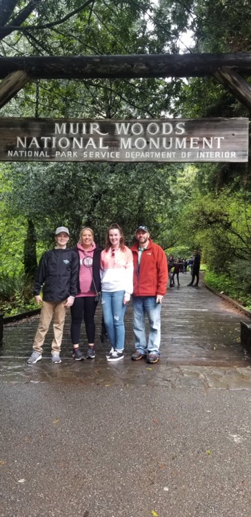 JAJF in front of California redwood trees enjoying a WOW experience 