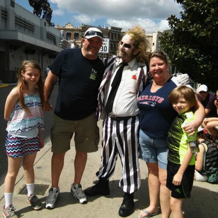 JAJF family with Beetlejuice character enjoying a WOW experience 