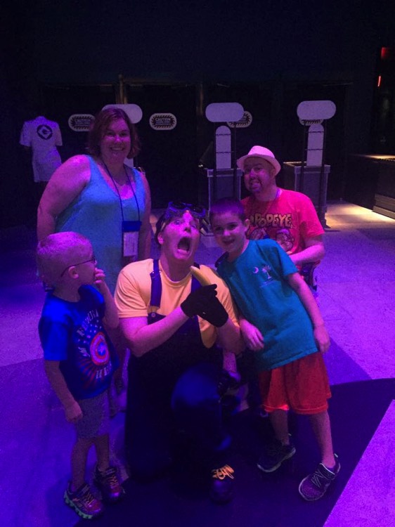 family with minion character during a JAJF trip treating the families not the cancer 